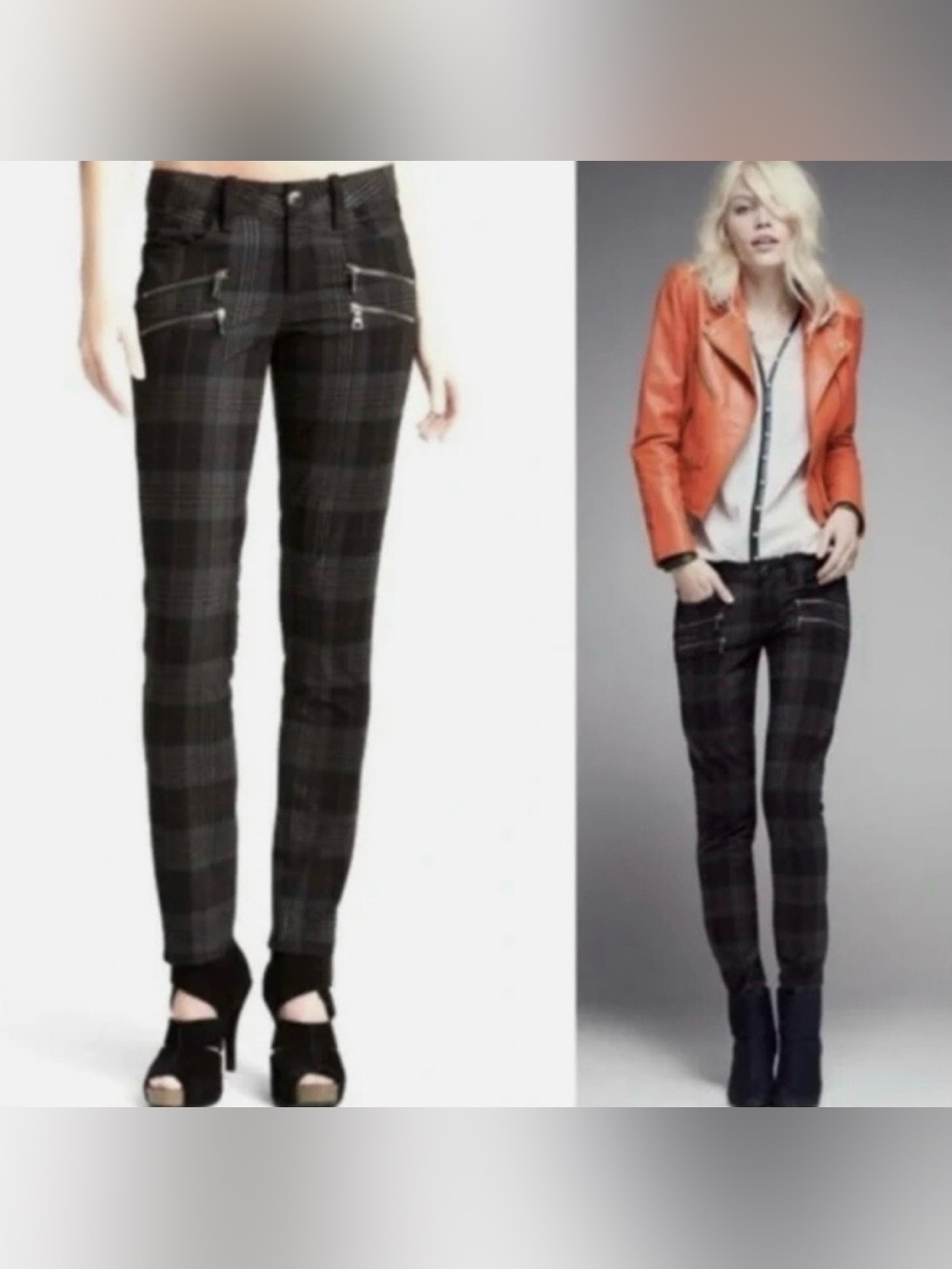 Paige Edgemont Plaid Moto Skinny Pants | Black Gray Red | Size 2 | EUC